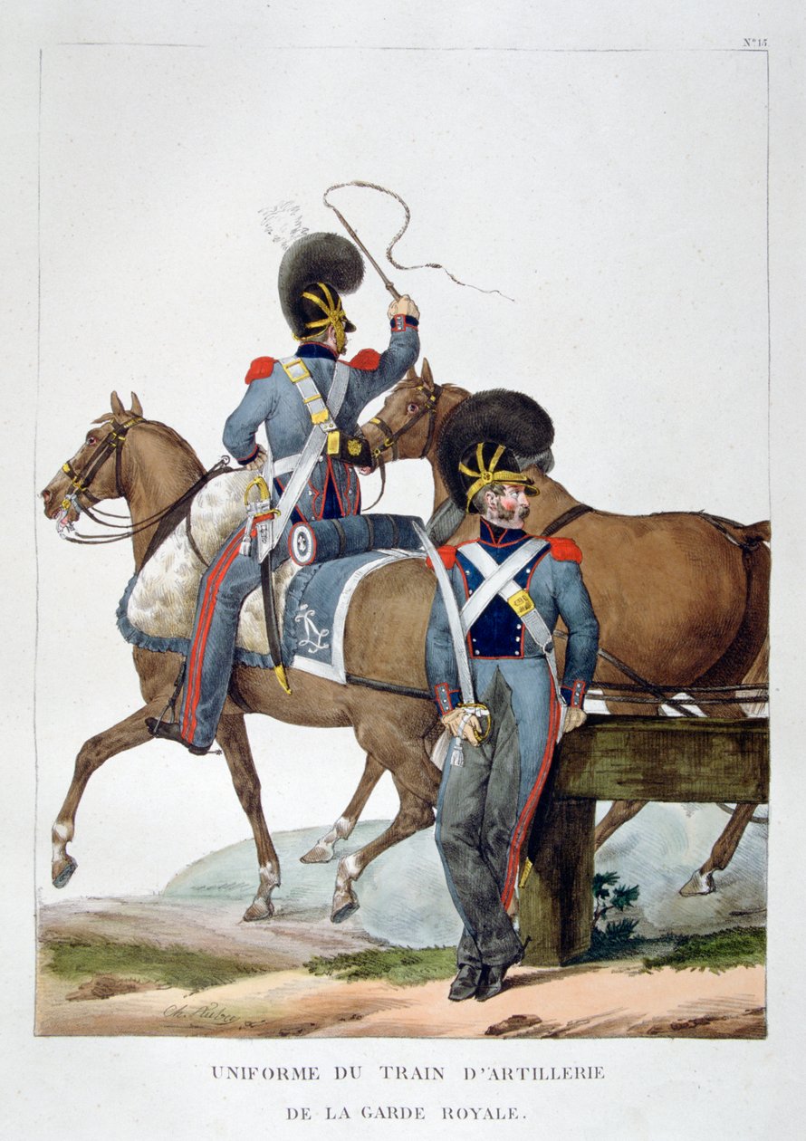 Uniforme de um regimento de trem de artilharia da guarda real, França, 1823. de Charles Etienne Pierre Motte