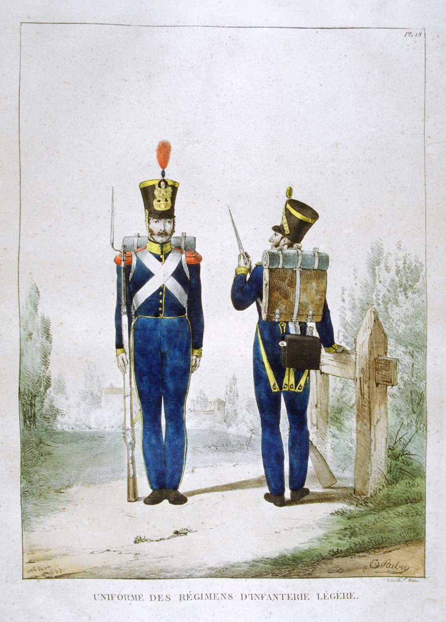 Uniforme de um regimento de infantaria leve, França, 1823. de Charles Etienne Pierre Motte