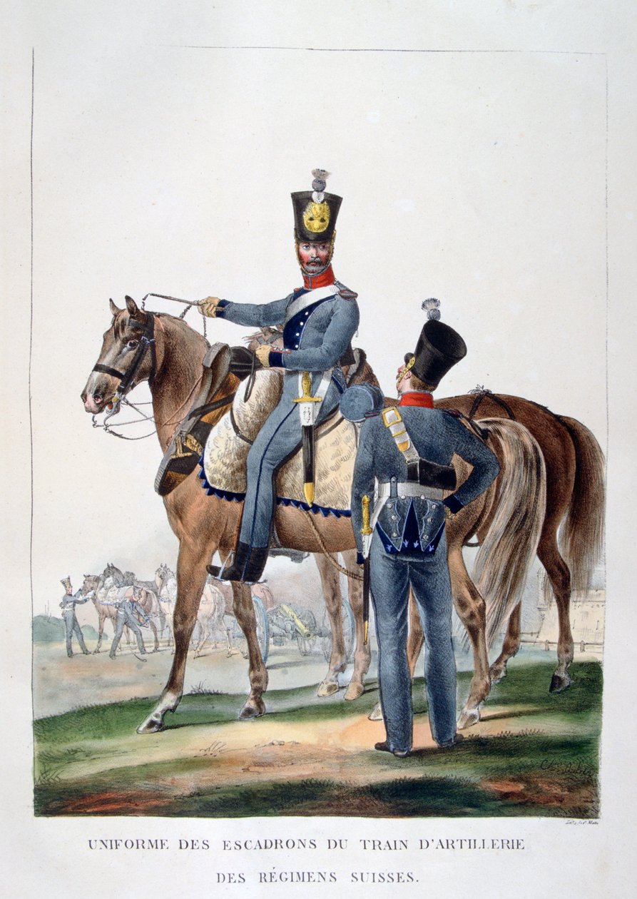 Uniforme de um esquadrão de trem de artilharia de um regimento suíço, França, 1823. de Charles Etienne Pierre Motte