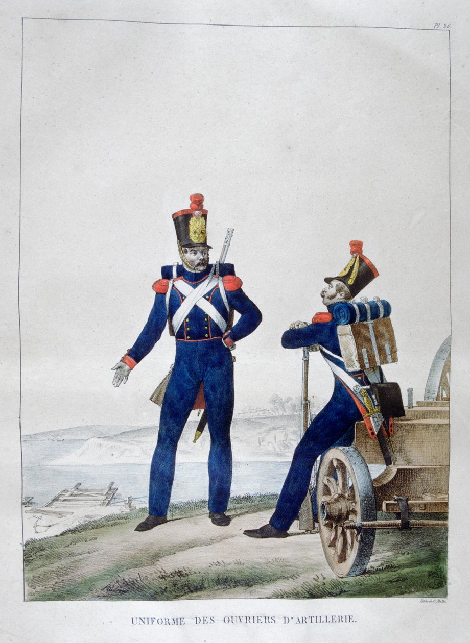 Uniforme de artilheiros, França, 1823 de Charles Etienne Pierre Motte