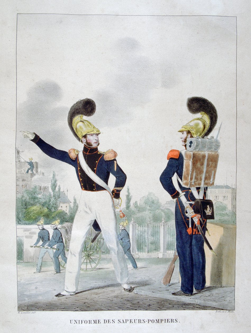Uniforme de sapadores-bombeiros militares, França, 1823 de Charles Etienne Pierre Motte