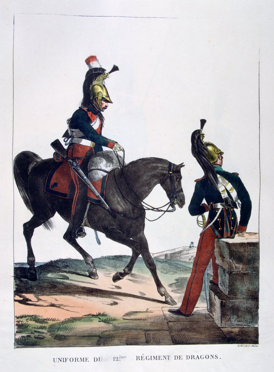 Uniforme do 12º Regimento de Dragões, França, 1823. de Charles Etienne Pierre Motte