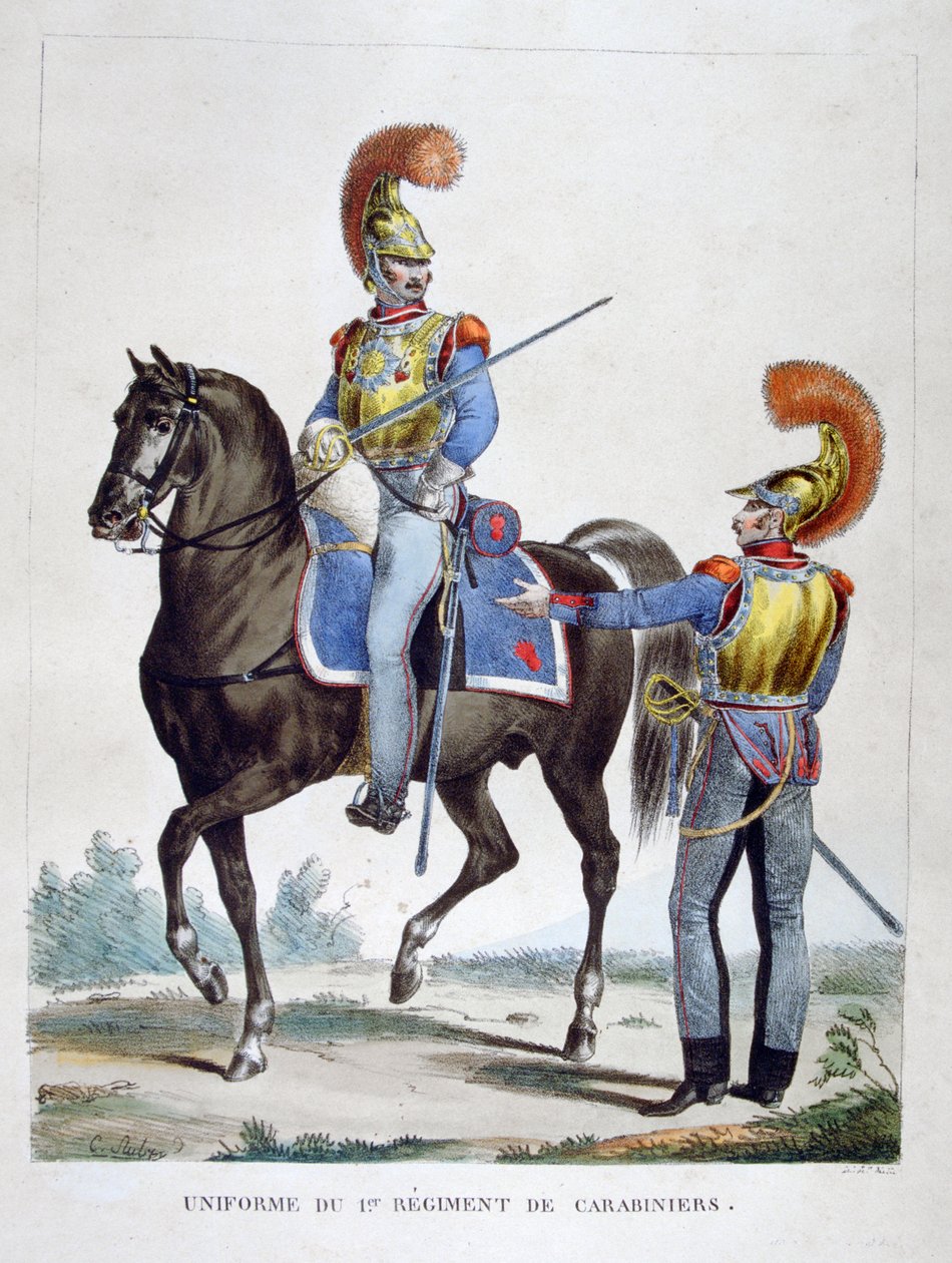 Uniforme do 1º Regimento de Carabiniers, França, 1823. de Charles Etienne Pierre Motte
