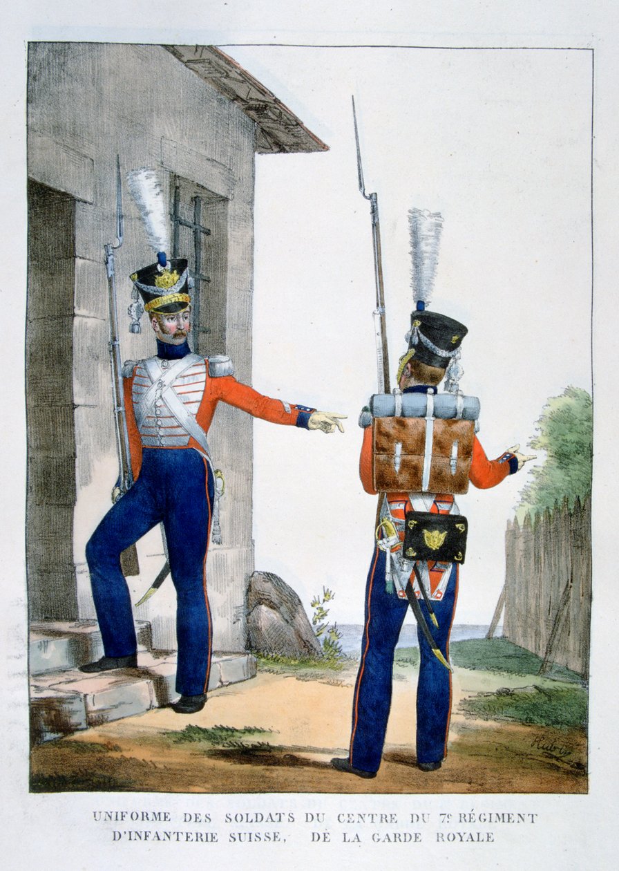 Uniforme do 7º Regimento suíço de infantaria da guarda real, França, 1823. de Charles Etienne Pierre Motte