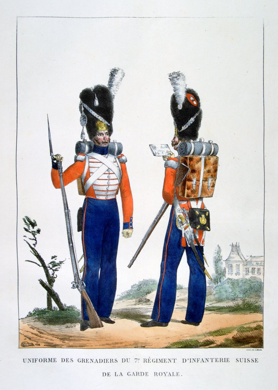 Uniforme dos Granadeiros Suíços 7º Regimento de infantaria da guarda real, França, 1823. de Charles Etienne Pierre Motte