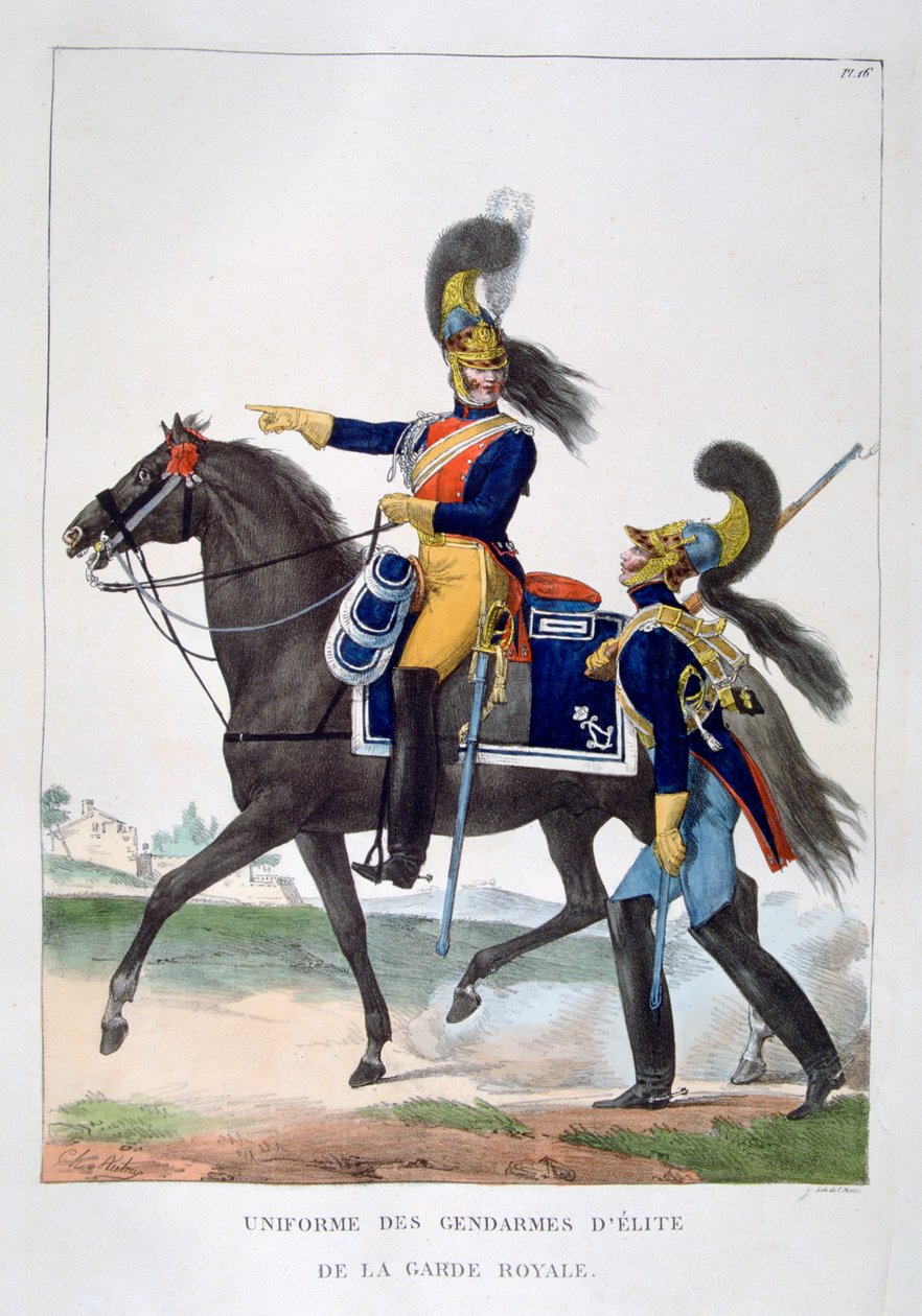 Uniforme dos gendarmes de elite da guarda real, França, 1823. de Charles Etienne Pierre Motte