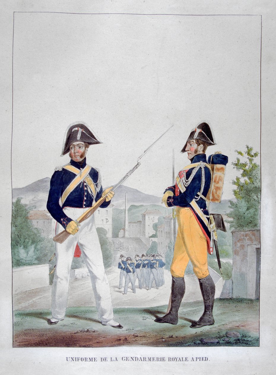 Uniforme dos gendarmes reais do pé, França, 1823. de Charles Etienne Pierre Motte