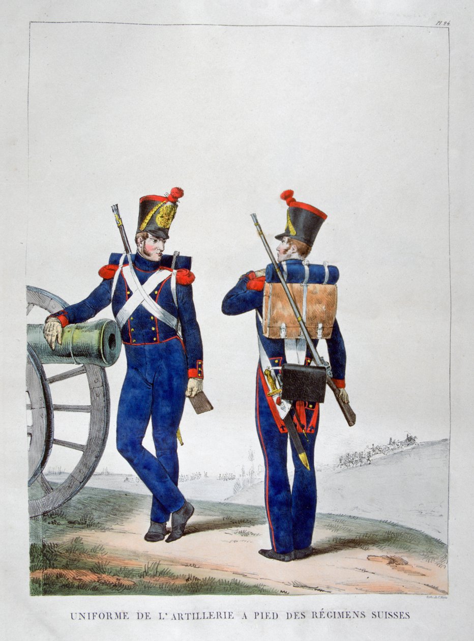 Uniformes de um regimento de artilharia suíço, 1823. de Charles Etienne Pierre Motte