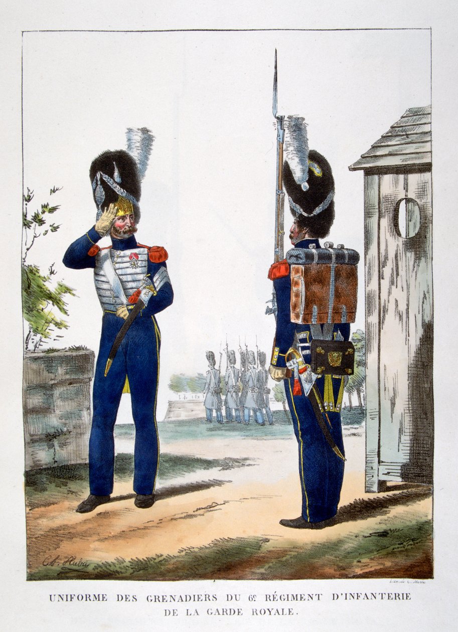 Uniformes dos granadeiros .. da guarda real francesa, 1823. de Charles Etienne Pierre Motte