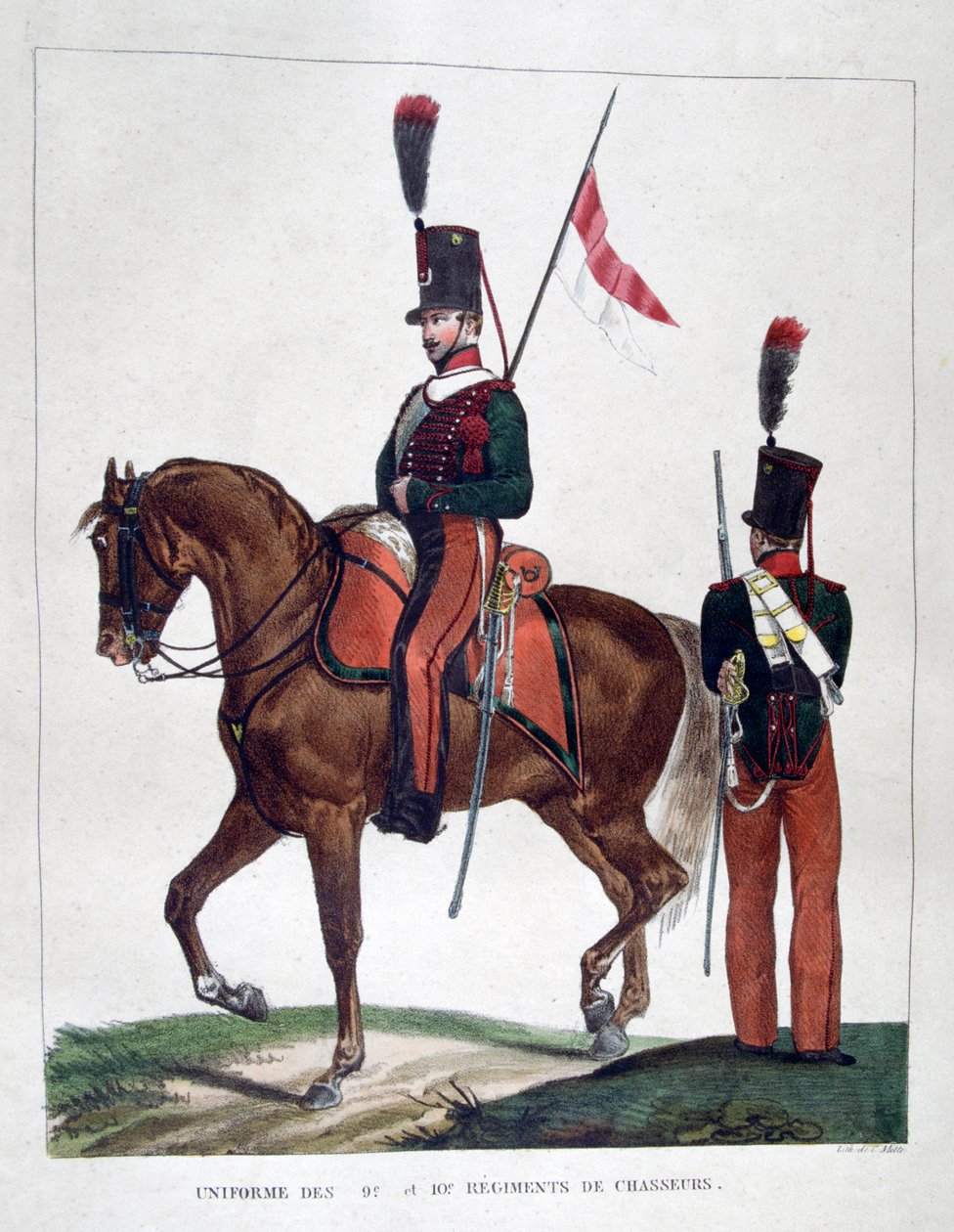 Uniformes do 9º e 10º montados regimento de chasseur, 1823. de Charles Etienne Pierre Motte
