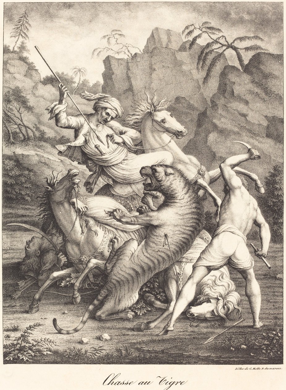 Caça ao Tigre de Charles Etienne Pierre Motte after Auguste Jacques Regnier