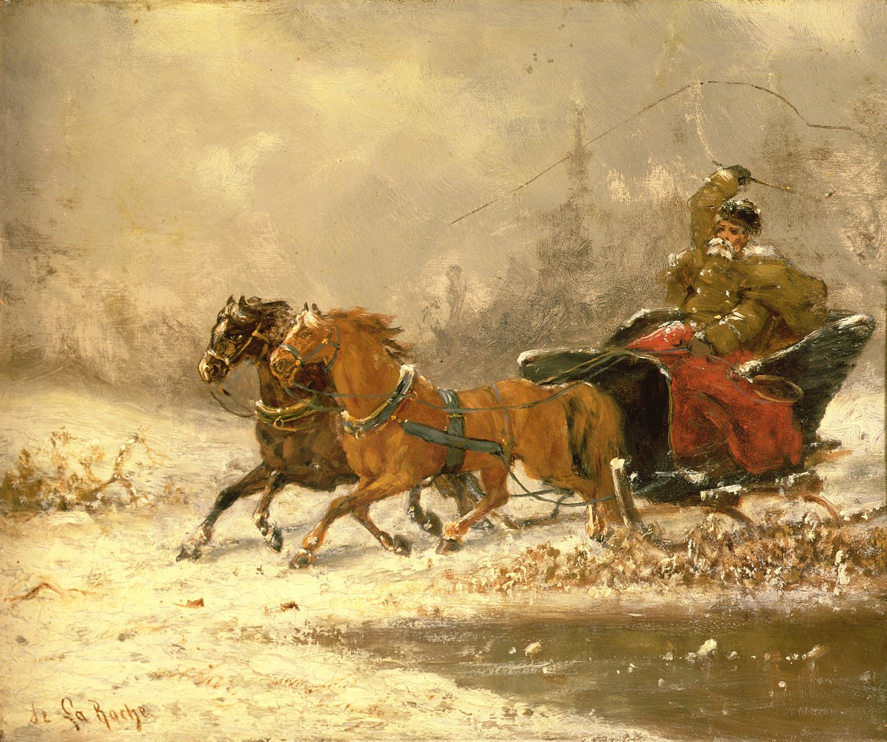 Voltando para casa no inverno de Charles Ferdinand De La Roche
