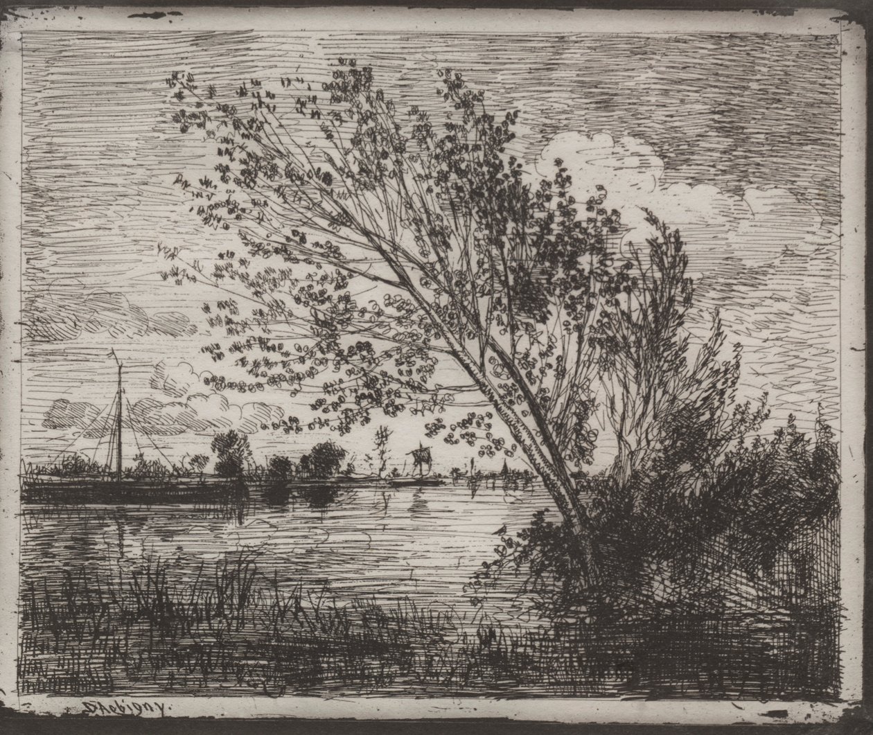 A Cluster of Alders, impressão original 1862, impressa em 1921. de Charles Francois Daubigny