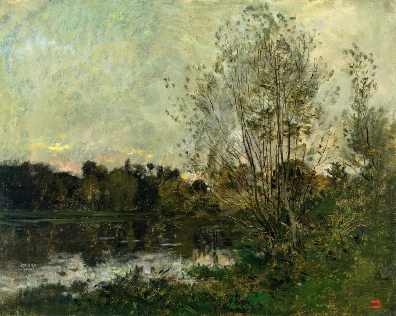 Um lago na floresta ao entardecer, c.1865 de Charles Francois Daubigny