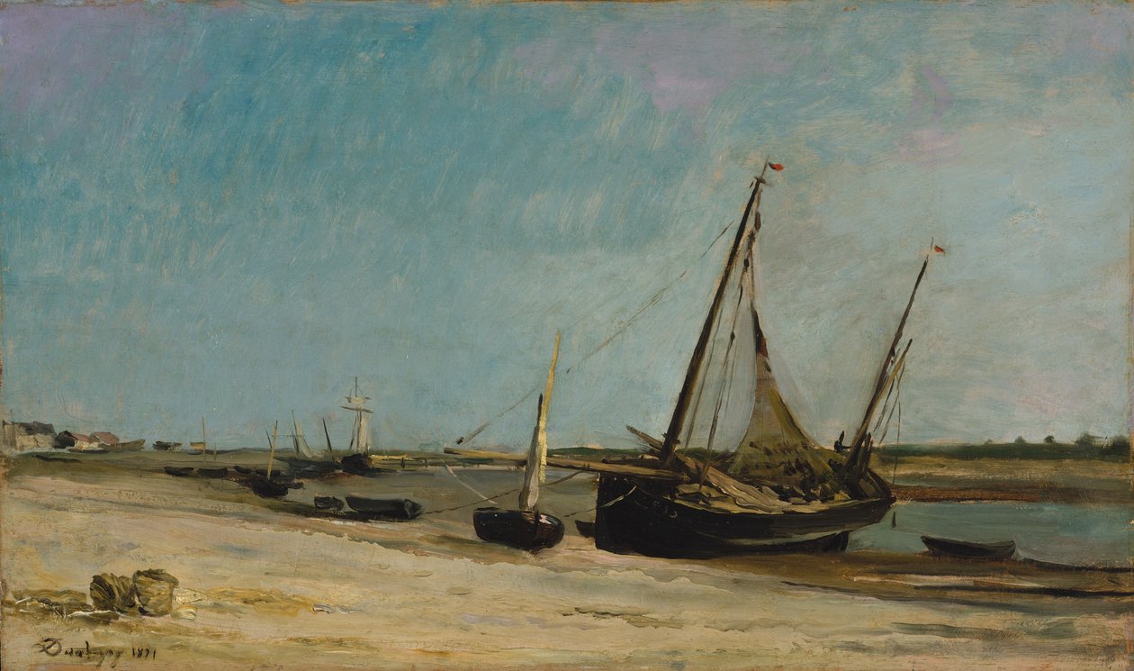 Barcos no litoral em Étaples de Charles Francois Daubigny