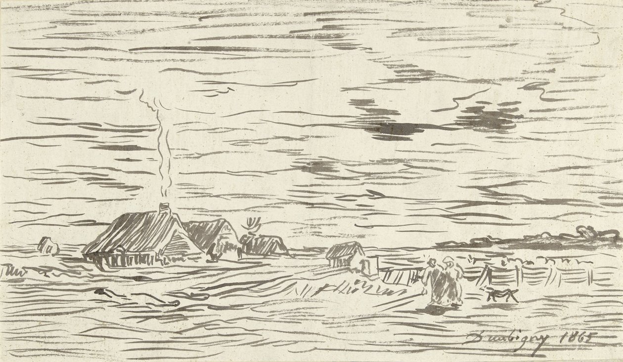 Casas agrícolas em terrenos planos de Charles Francois Daubigny