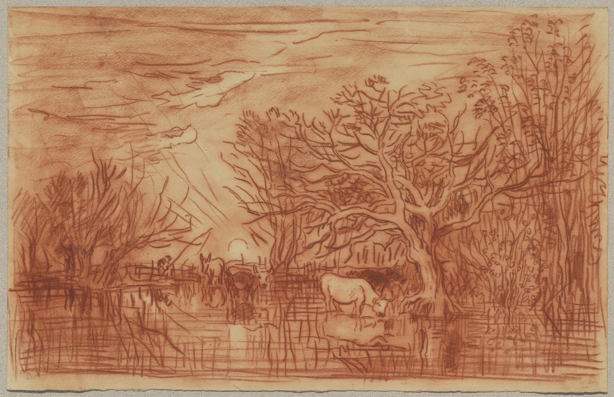 Vacas em um bebedouro, c.1863 de Charles Francois Daubigny
