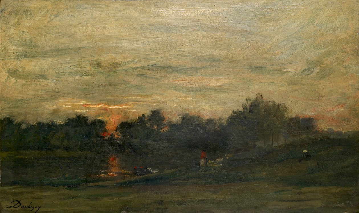 Paisagem: Pôr-do-sol, meados do século XIX de Charles Francois Daubigny