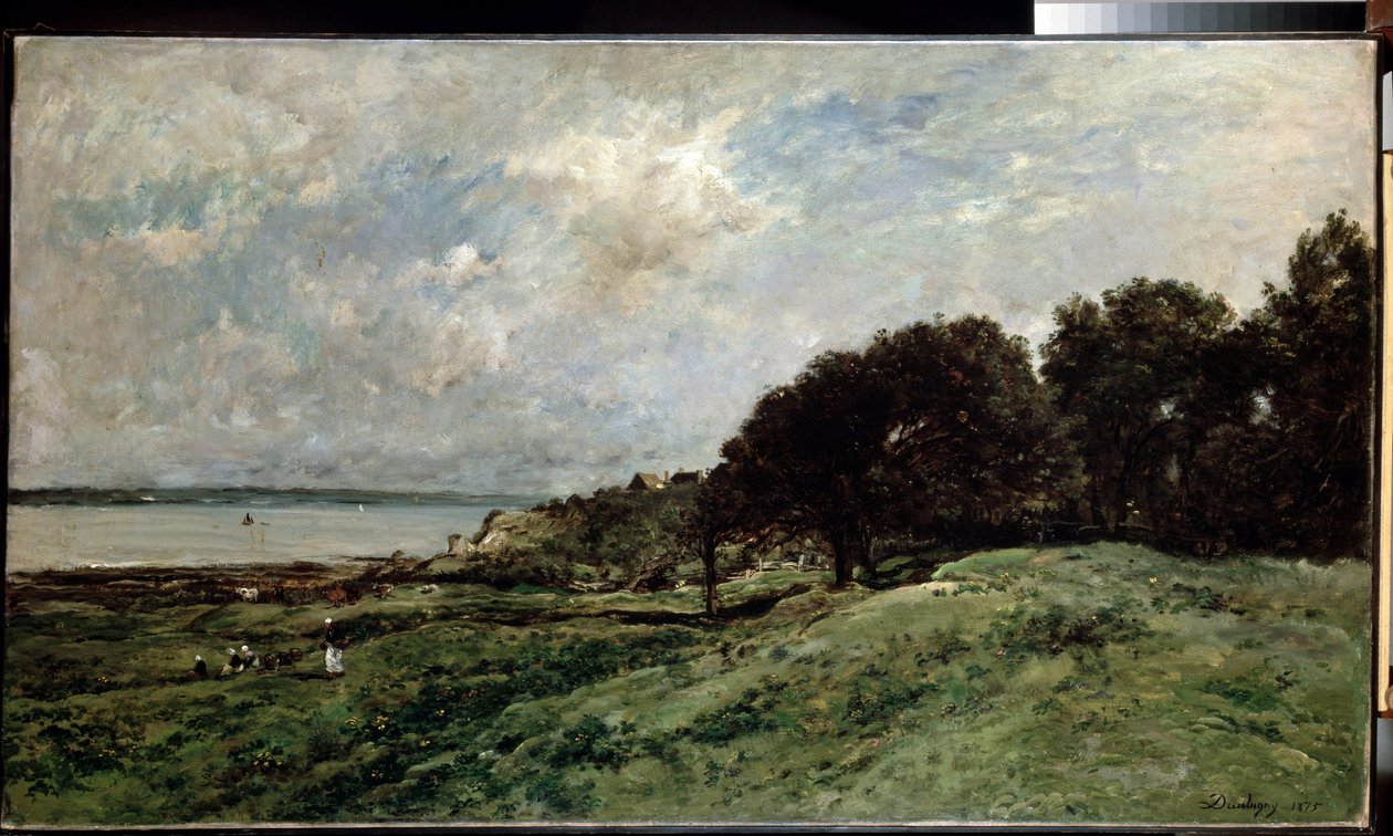 ""seascape near Villerville in Calvados"" (The Seashore near Villerville) Pintura de Charles Francois Daubigny (1817-1878) 1875 85x149 cm Museu Hermitage, São Petersburgo (São Petersburgo) de Charles Francois Daubigny