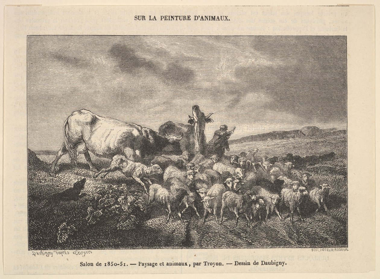 Salão de 1850-51, Paisagem e Animais, por Troyon, 1850-51. de Charles Francois Daubigny