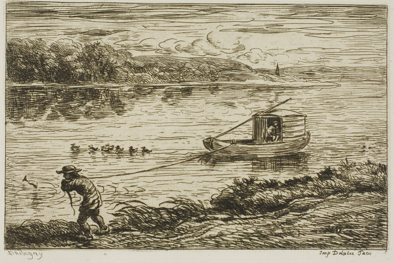 Rapaz do navio a puxar a corda (Hauling on the Rope) de Charles Francois Daubigny