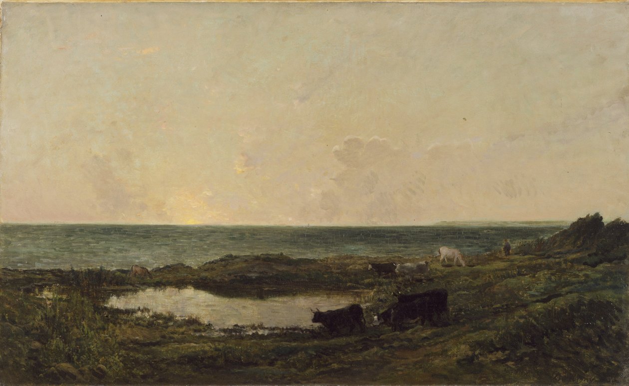Pôr do sol na costa de Villerville de Charles Francois Daubigny
