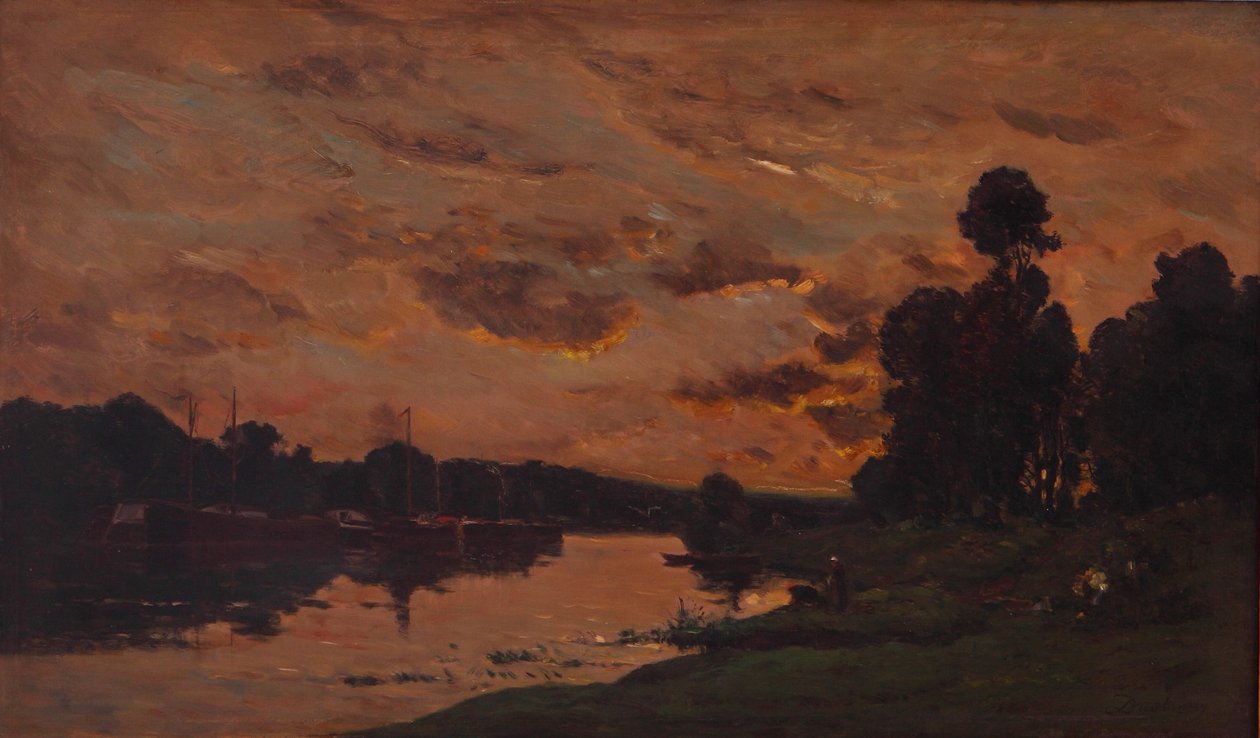 A Tarde (óleo no painel) de Charles Francois Daubigny