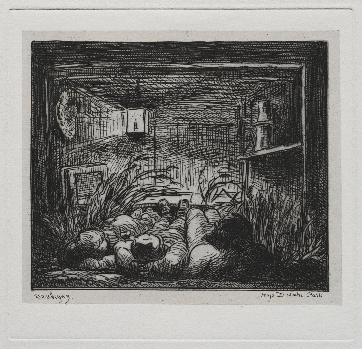 A viagem de barco: deitar-se a bordo da noite de Botin no barco, 1861. de Charles Francois Daubigny