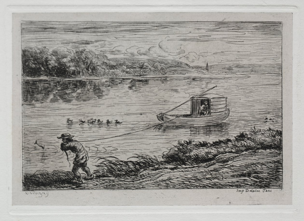 A viagem de barco: Cabin Boy transportando a corda de reboque ou transportando por corda de Charles Francois Daubigny