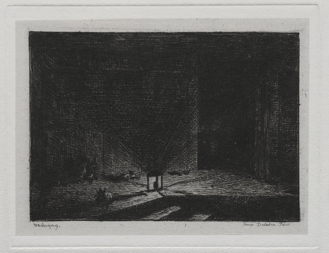 A Viagem de Barco: Interior de uma Pousada (O Corredor de uma Pousada) de Charles Francois Daubigny