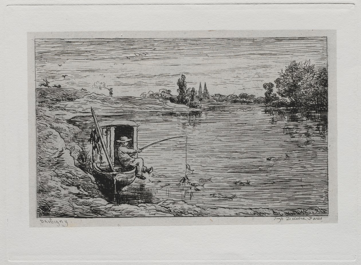 A Viagem de Barco: A Pesca do Cabinado (Pesca de Linha) de Charles Francois Daubigny