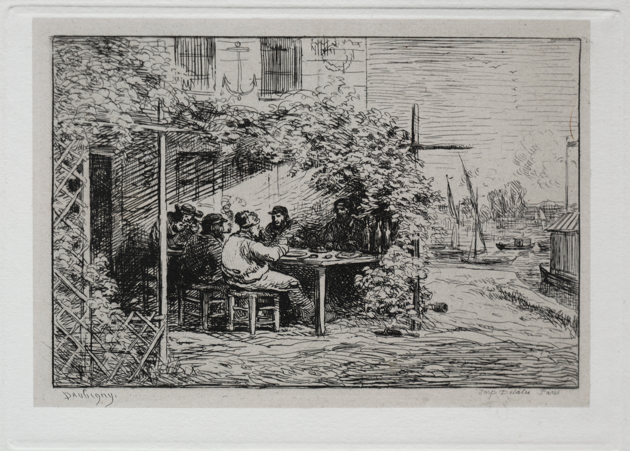 A viagem de barco: o almoço antes de embarcar em Asnières de Charles Francois Daubigny