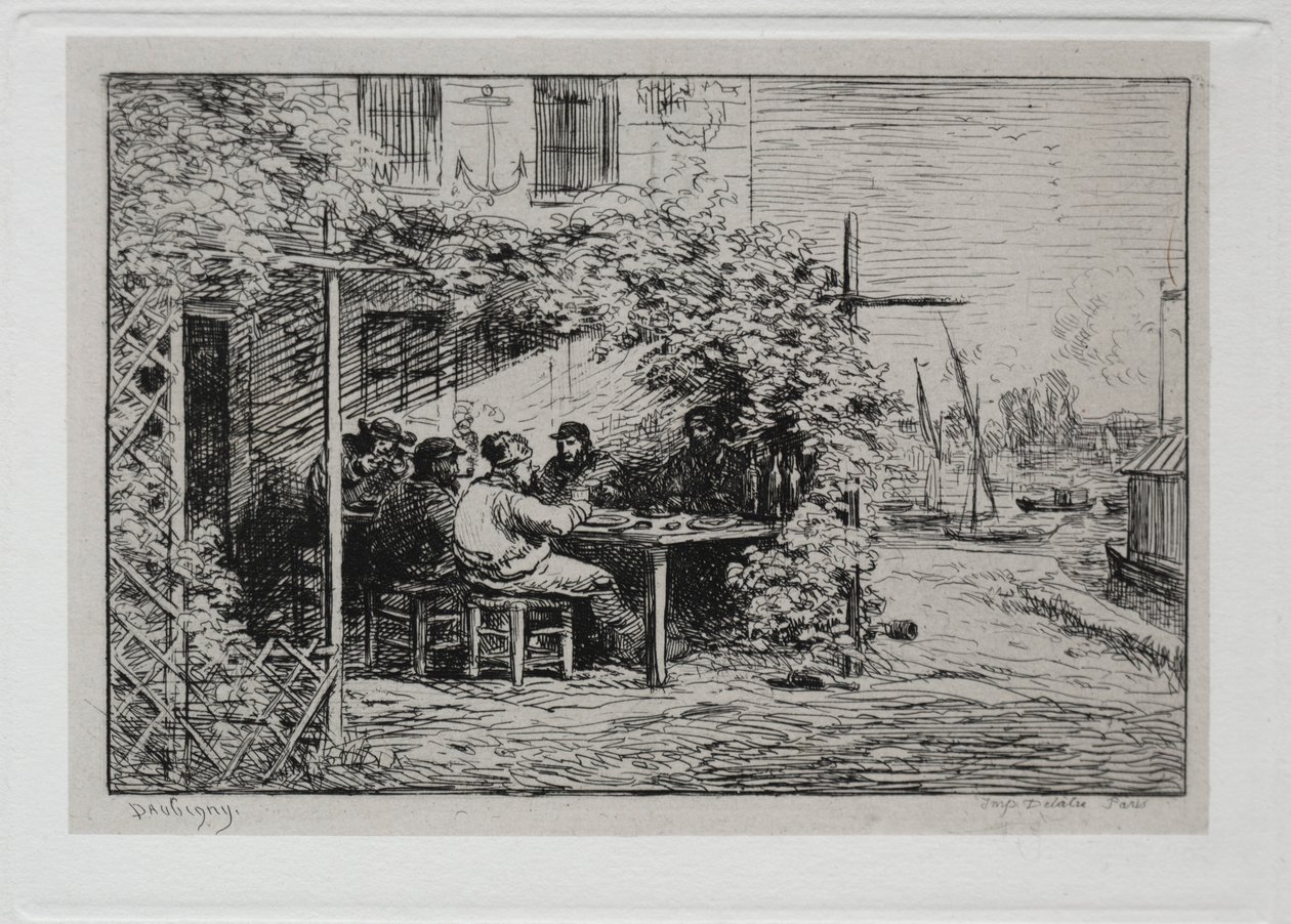 A viagem de barco: o almoço antes de embarcar em Asnières, 1861. de Charles Francois Daubigny