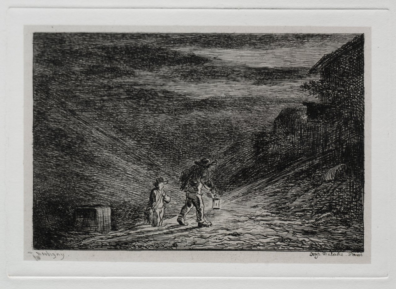 A viagem de barco: a busca por uma pousada, 1861. de Charles Francois Daubigny