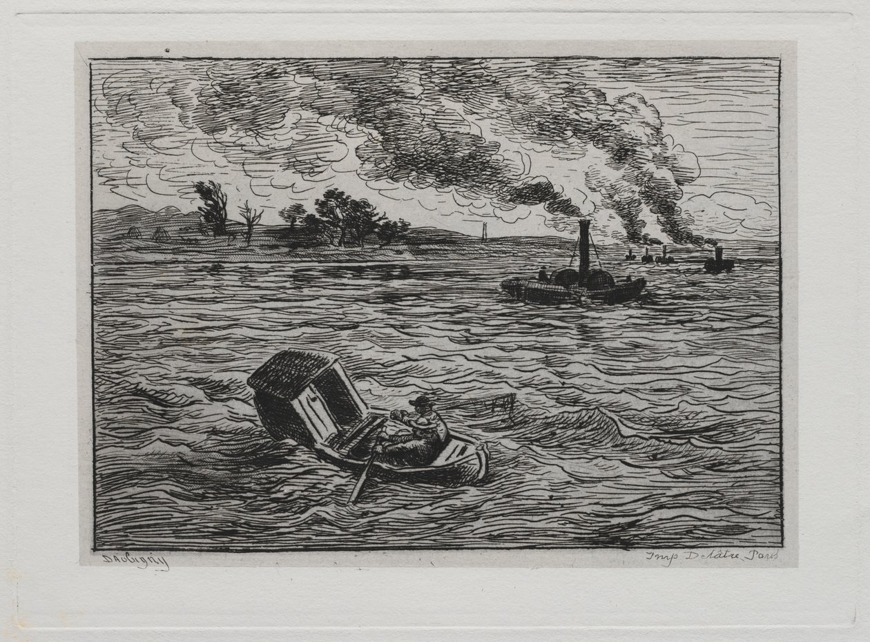 A viagem de barco: os barcos a vapor ou cuidado com os vapores de Charles Francois Daubigny