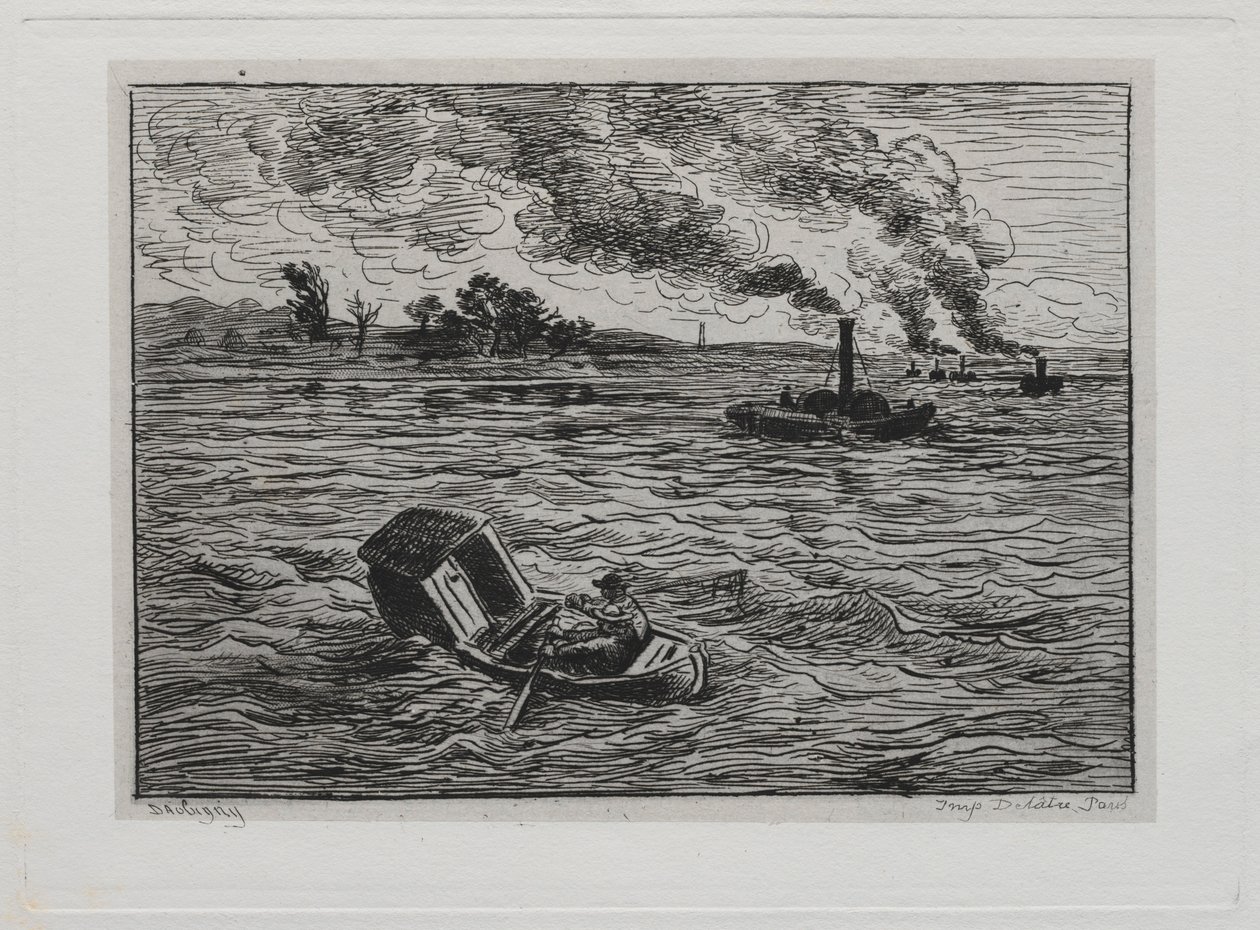 A viagem de barco: Os barcos a vapor ou cuidado com os vapores, 1861. de Charles Francois Daubigny