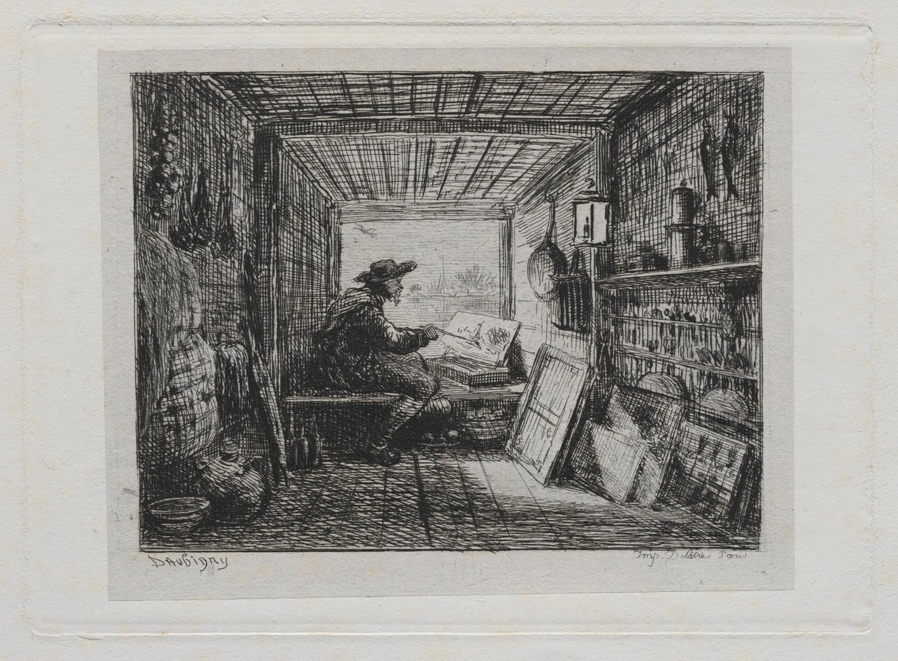 A viagem de barco: O estúdio no barco, 1861. de Charles Francois Daubigny