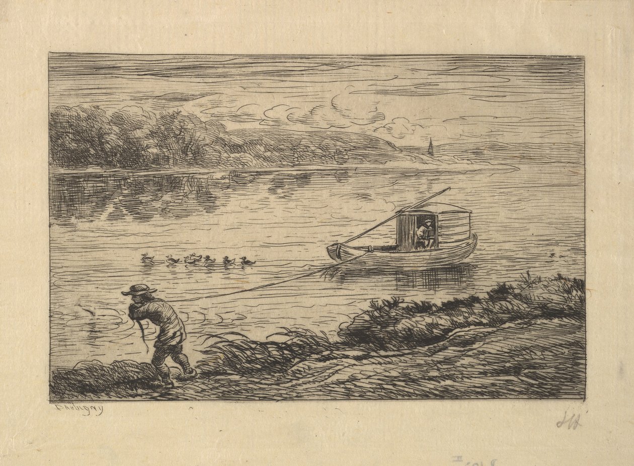 O menino de cabine reboca o barco, 1861. de Charles Francois Daubigny