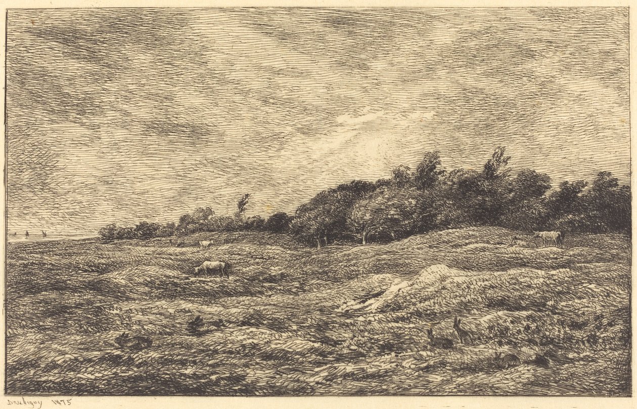 The Meadow at Grave, perto de Villerville (Le Pre des Graves, a Villerville) de Charles Francois Daubigny
