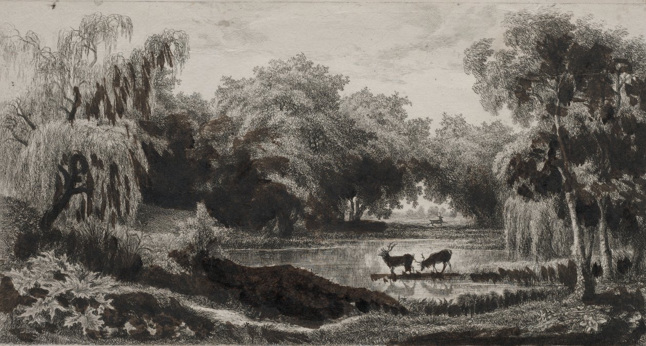 A piscina com veados, 1845. de Charles Francois Daubigny