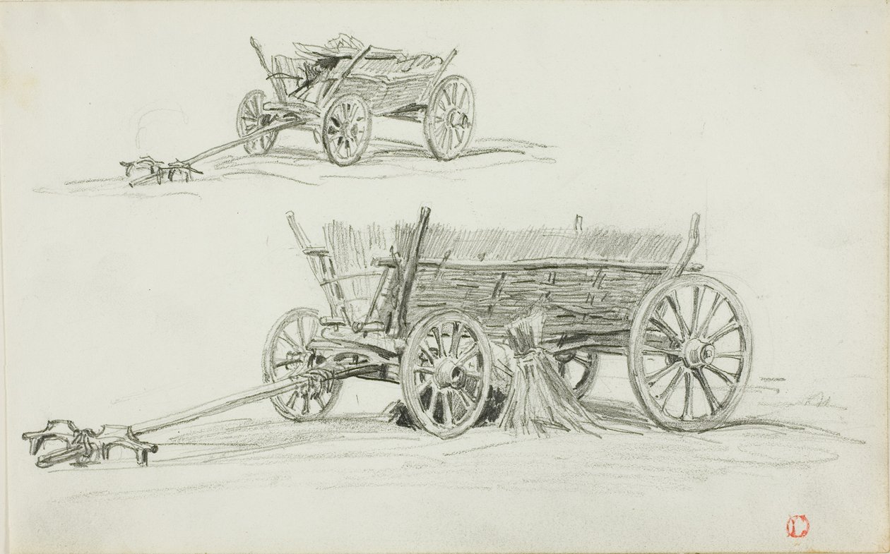 Dois esboços de um carro de boi de Charles Francois Daubigny