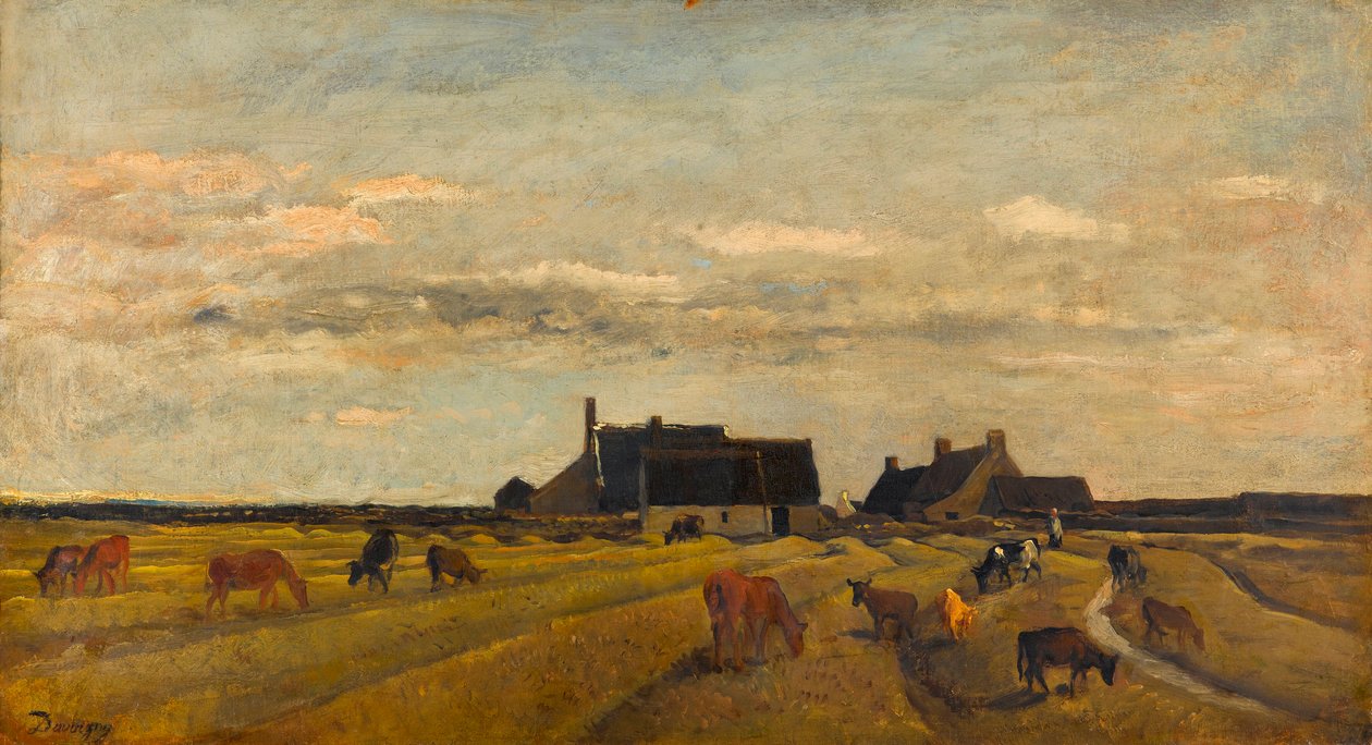 ""Vista de uma fazenda em Kerity na Bretanha"" (Fazenda em Kerity, Bretanha) Pintura de Charles-Francois (Charles Francois) Daubigny (1817-1878) Dim 64x101 cm Óleo sobre tela Gemeentemuseum Den Haag de Charles Francois Daubigny