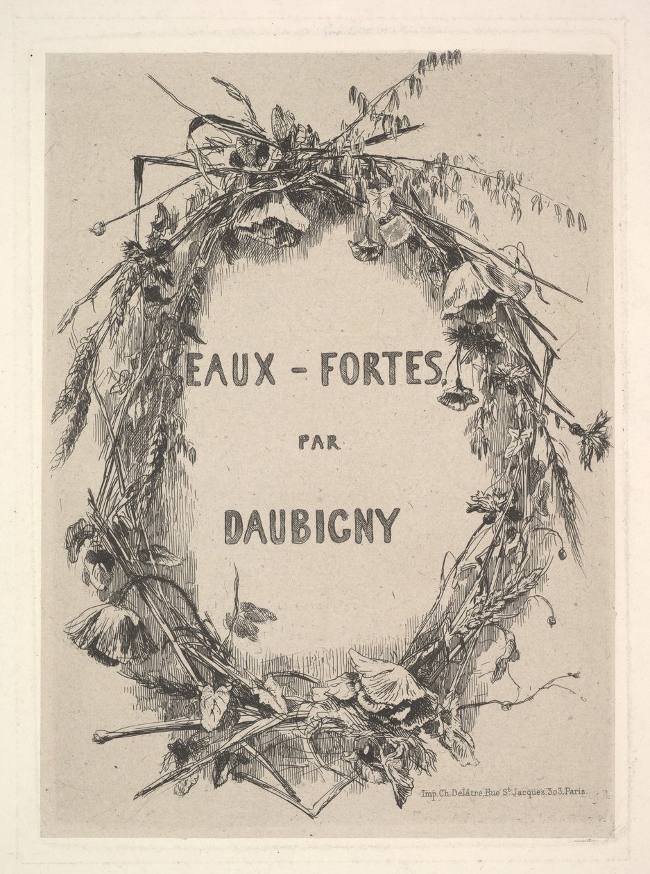 Coroa de flores silvestres, título de Eaux-Fortes par Daubigny, 1850. de Charles Francois Daubigny