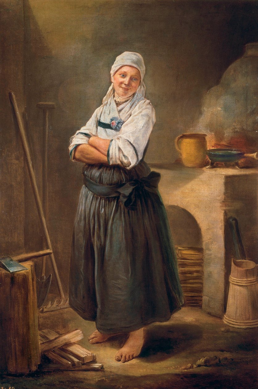 Uma jovem da Saxónia na sua cozinha. Pintura de Charles Francois Hutin (1715-1776). 1756. de Charles Francois Hutin