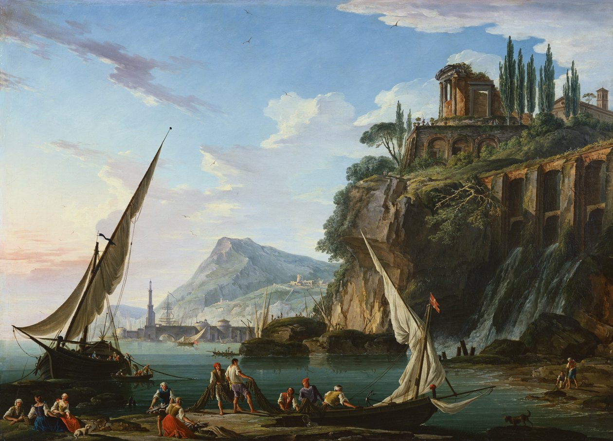 Cena costeira com o Templo de Sibyl, Tivoli (pintura) de Charles Francois Lacroix de Marseille