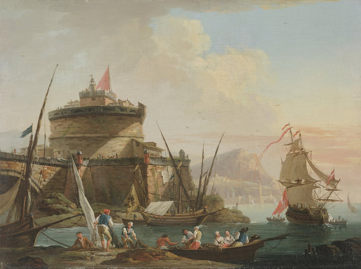 Cena do porto ao pôr do sol de Charles Francois Lacroix de Marseille