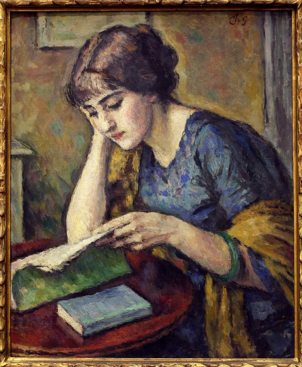 A ler. Pintura de Charles Guerin (1875-1939), Oil On Canvas de Charles Guerin