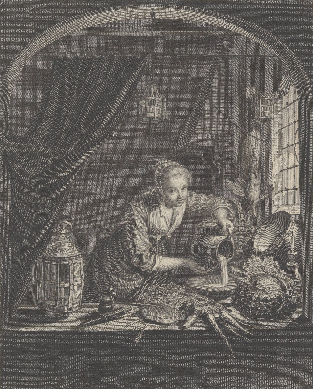 Leiteira após a pintura de G.Dou no Gabinete do Sr. Poullain, meados do século XVII. de Charles François Adrien Macret