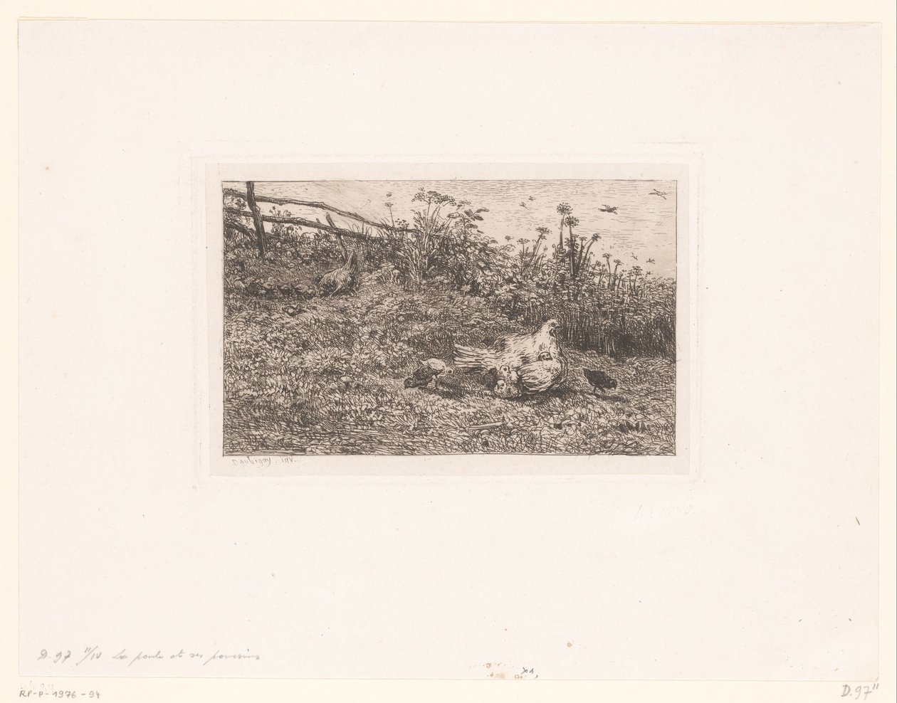 Kip coloca kuikens A galinha e seus filhotes de Charles François Daubigny (attributed to)