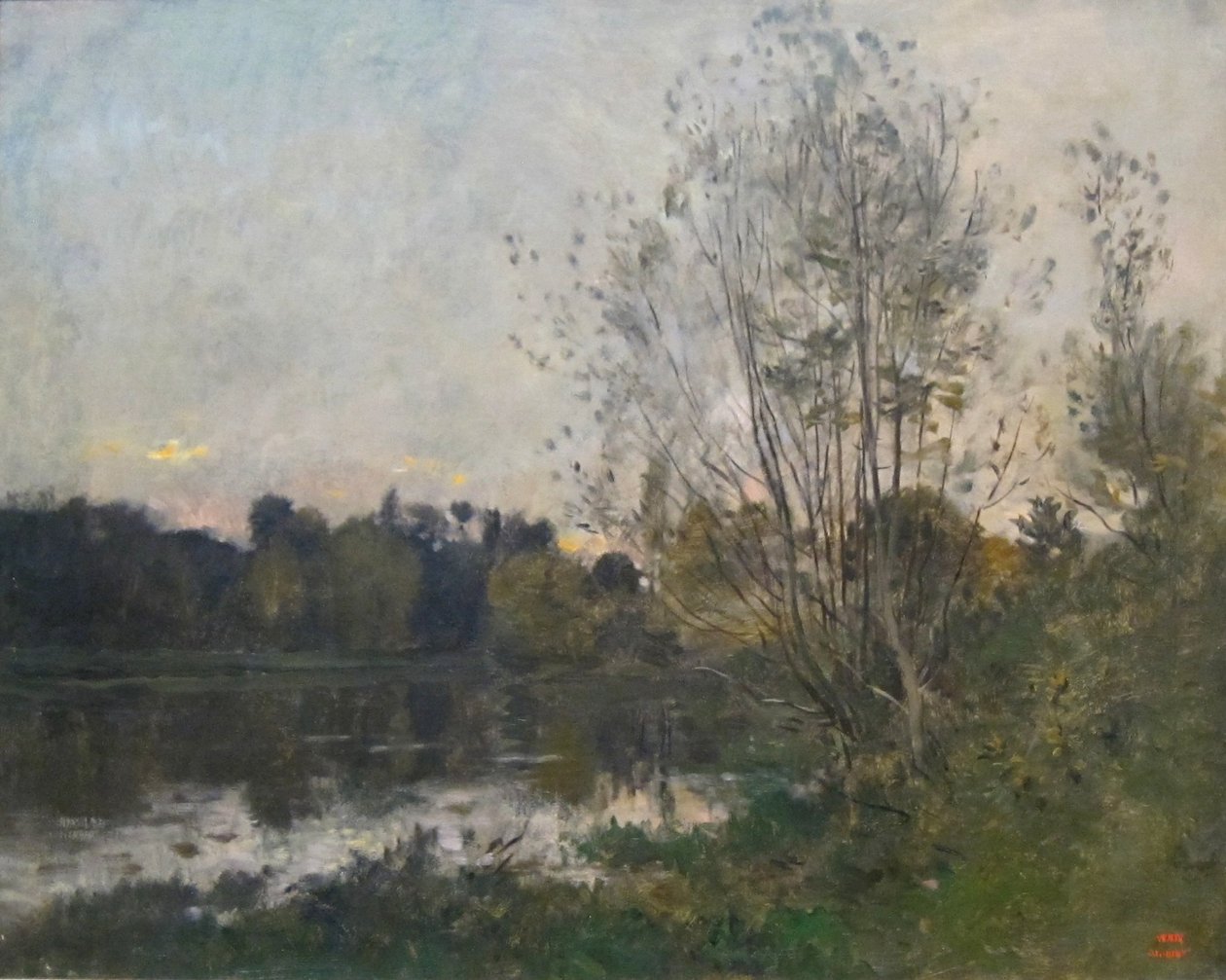 Um lago no bosque ao anoitecer de Charles Francois Daubigny